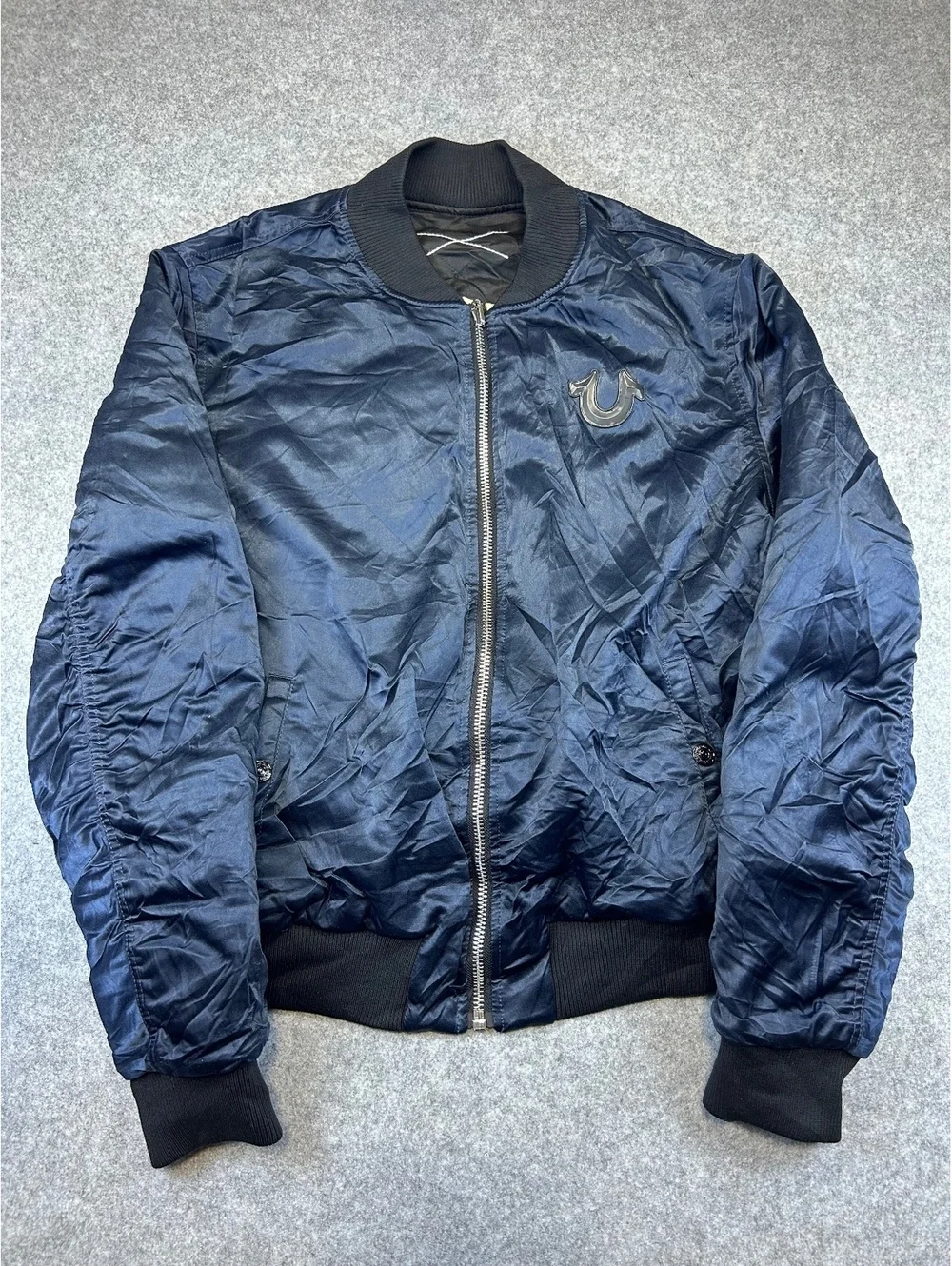 True Religion Bomber Jacket Men M Quilted Reversible Streetwear Buddha Logo TR